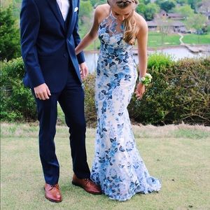 Floral embroidered prom dress